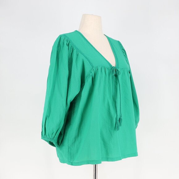 MAISON 123 Paris Clotilde Blouse V-Neck Subtle Texture Vibrant Green Size L - Picture 2 of 7